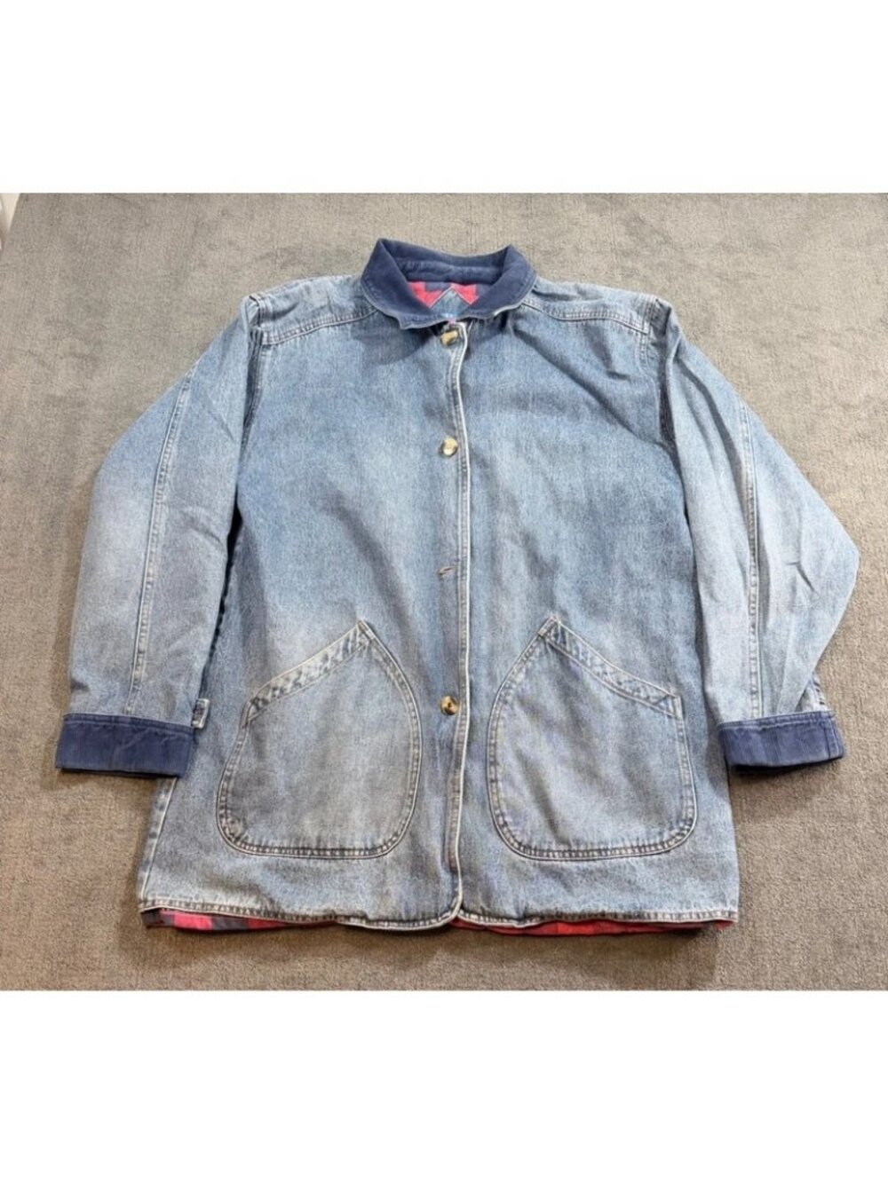 Denim Barn Utility Field Chore Coat Flannel Lined Chore Barn Jacket VTG 80s Lg - Picture 1 of 9